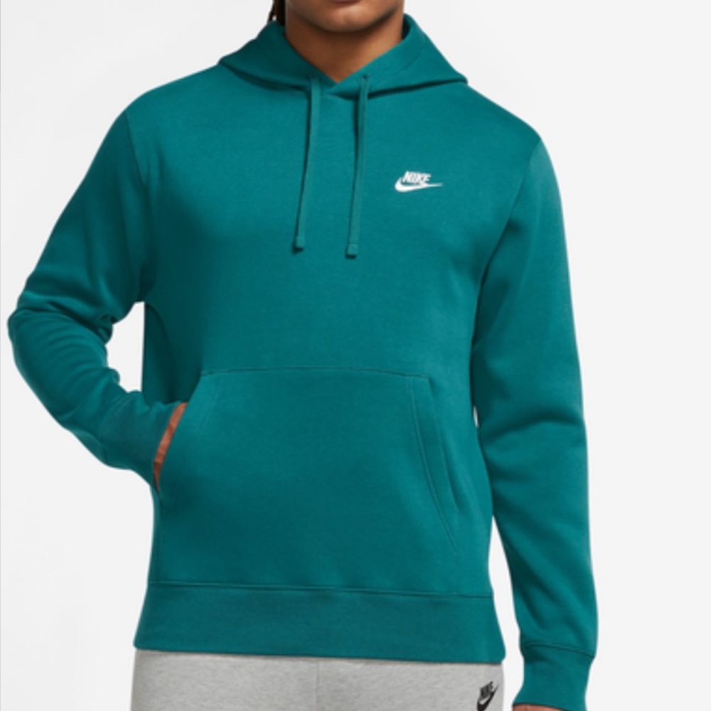 Nike men’s sportswear club fleece hoodie. Geode teal